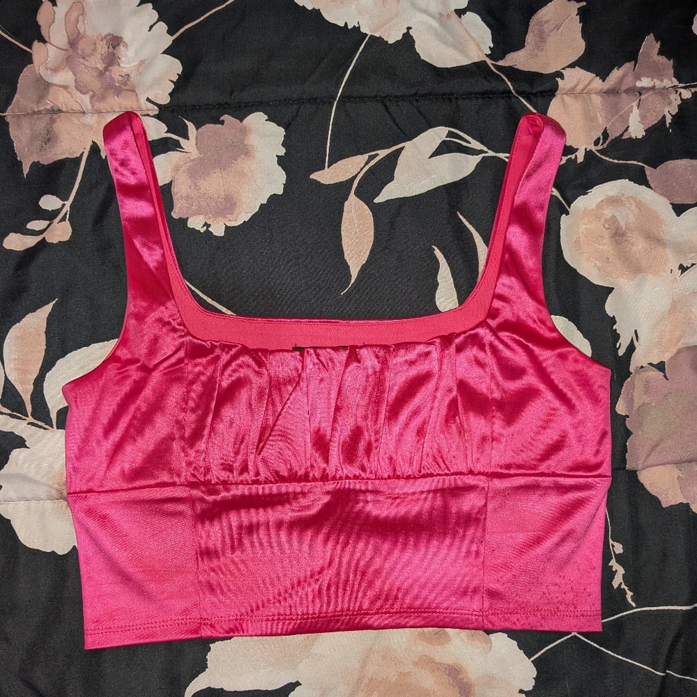 Forever 21 Hot Pink Satin Crop Top Medium